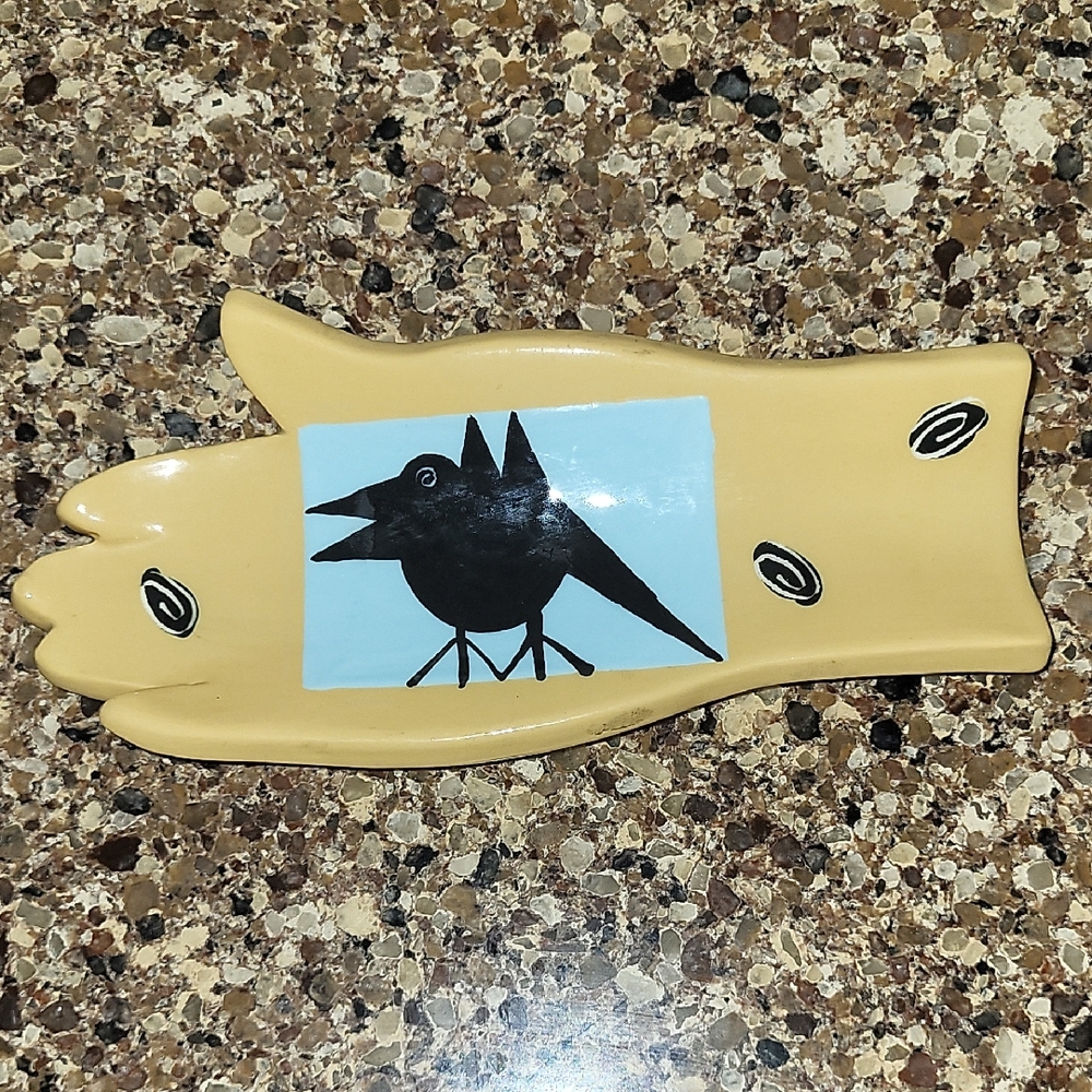 ALISON PALMER Artistic Hand-Shaped Ceramic Dish with Bird Motif